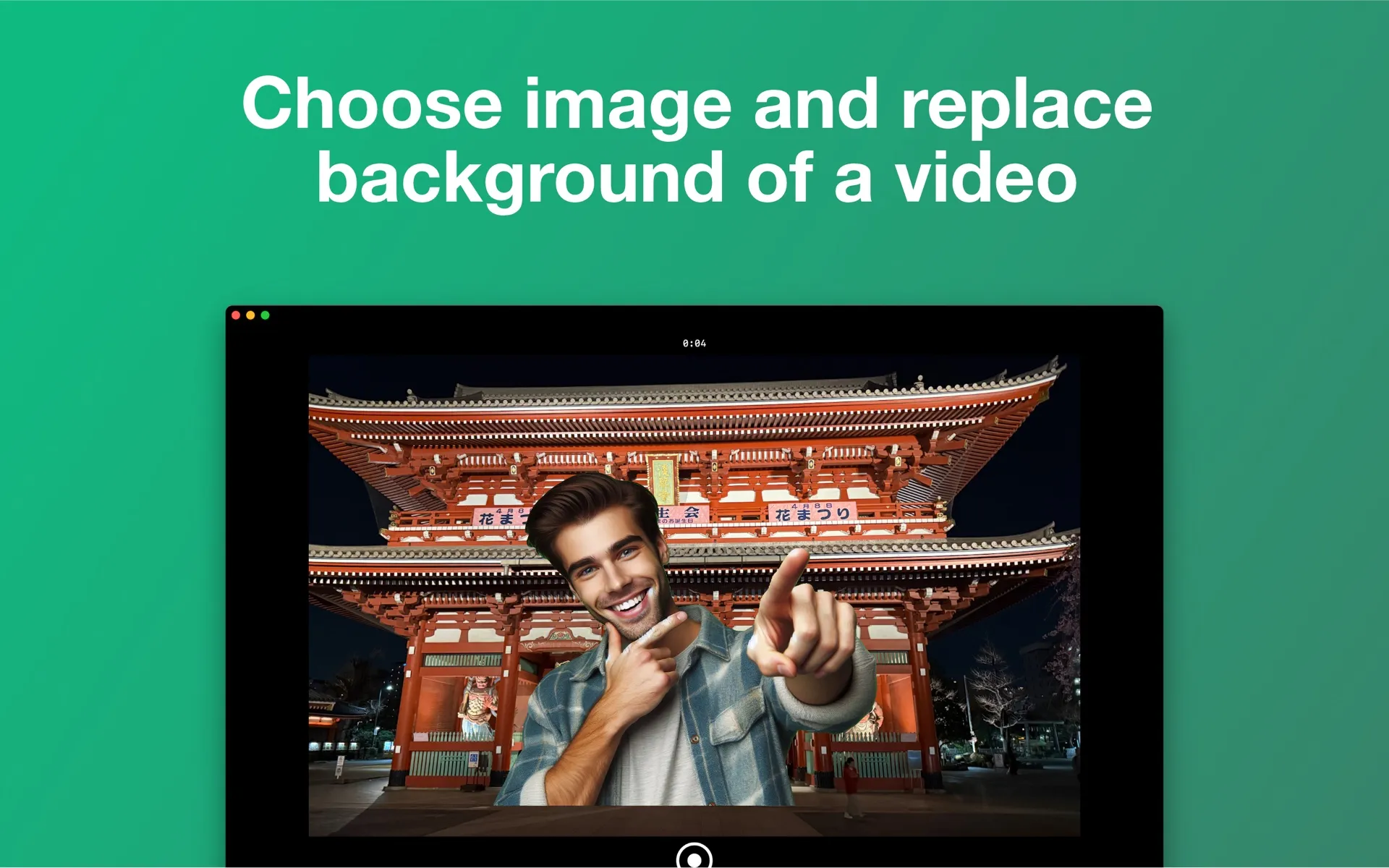 Choosing an image of a Japanese temple at night as the video background in Background Eraser